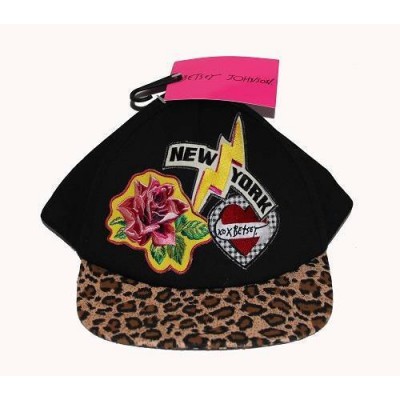 BETSEY JOHNSON Rose NEW YORK Leopard Appliqued Baseball Cap Hat NWT Wms One Size  eb-98069250